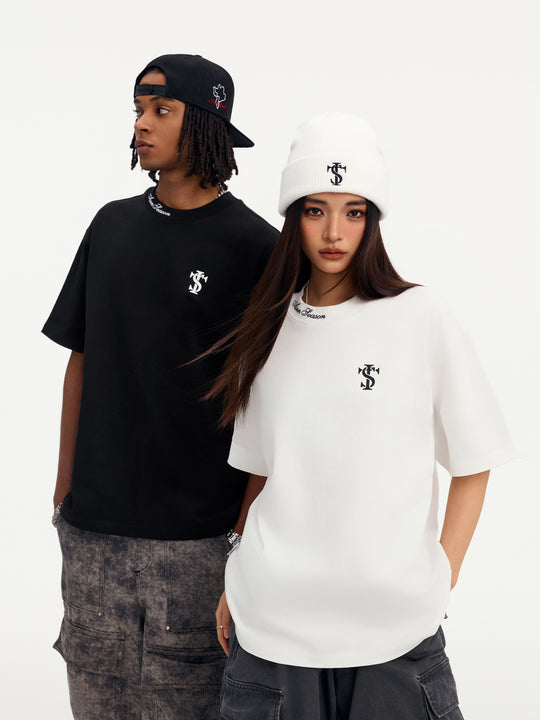 Small Town Kid Neckline Letter Embroidered Basic Tee | Face 3 Face