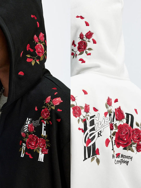 MEDM Rose Embroidered Zip Up Hoodie | Face 3 Face