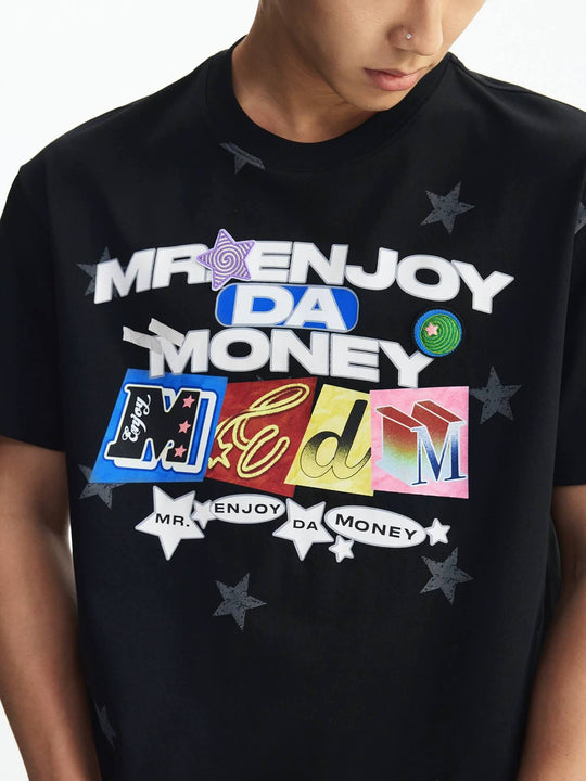 MEDM All Over Star and Graphic Logo Print Short Sleeve Tee | Face 3 Face