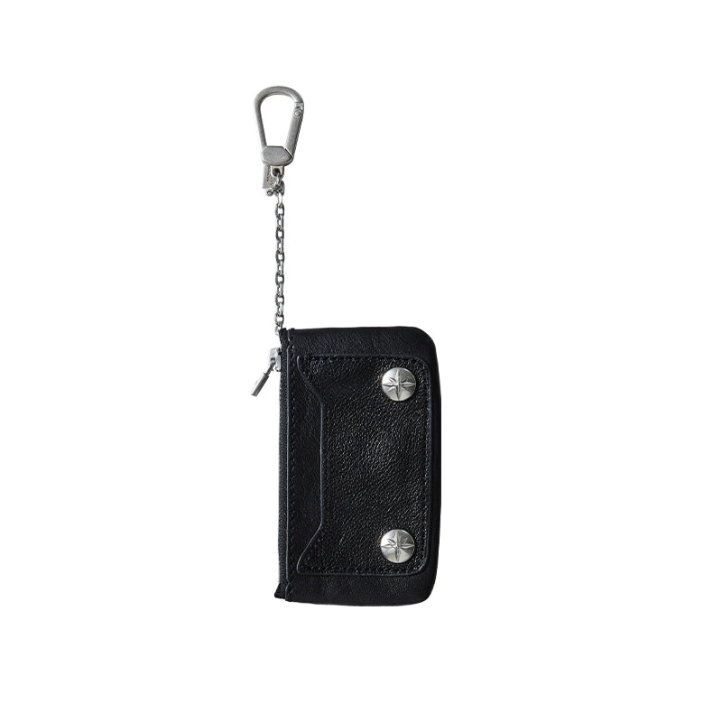 Remedy Metal Studded Keychain Coin Card Zipper Leather Wallet | Face 3 Face