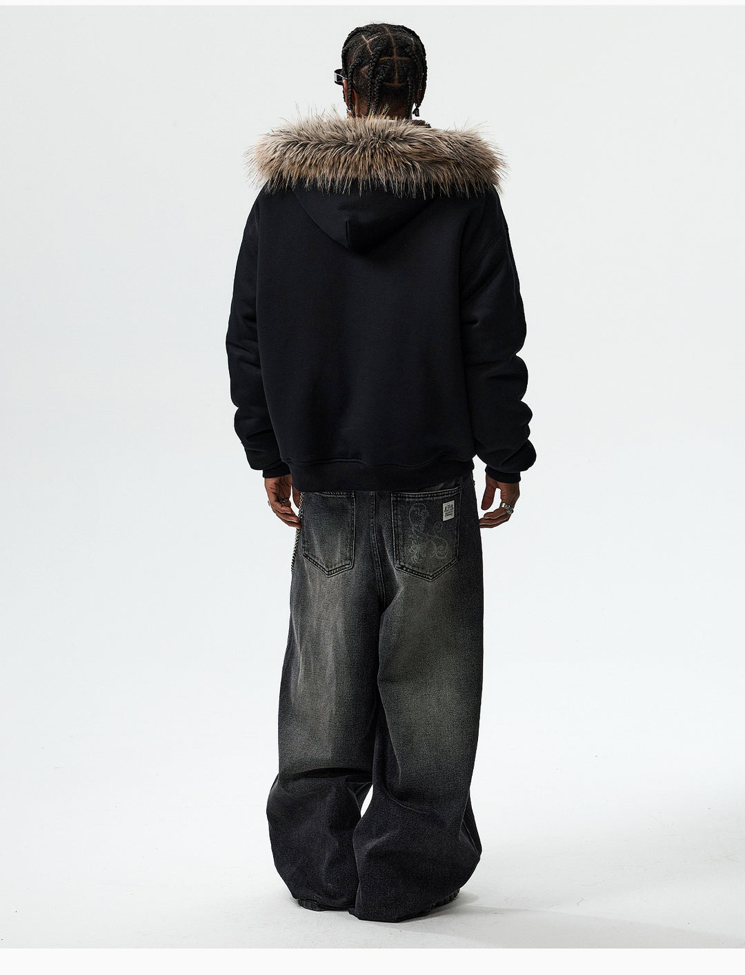 MEDM Faux Fur Lined Hooded Fur Zip Up Jacket | Face 3 Face