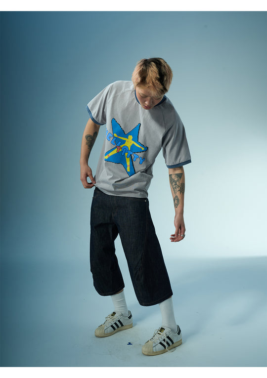 EVILKNIGHT(EK) Star Portrait with Contrast-Color Print Tee | Face 3 Face