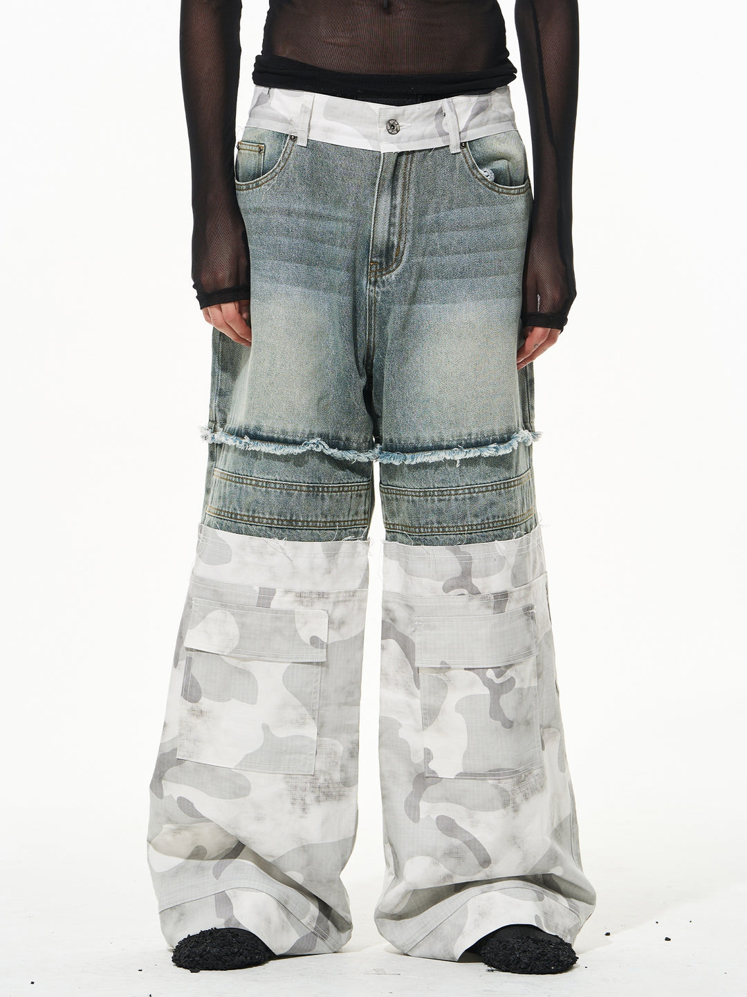 BLIND NO PLAN Camouflage Denim Patchwork Baggy Jeans | Face 3 Face