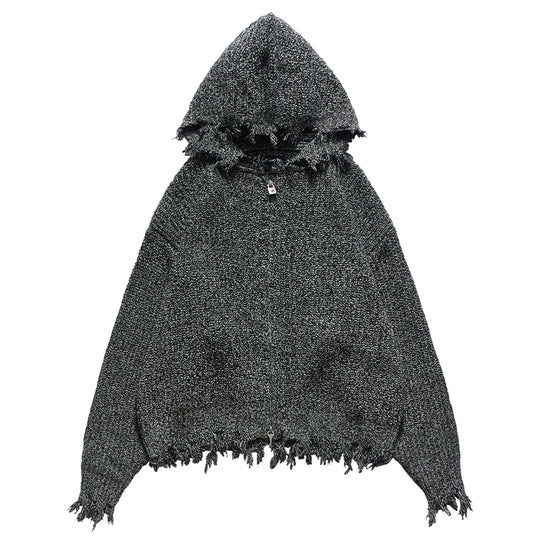 Remedy Distressed Hooded Zipper Knit Cardigan | Face 3 Face