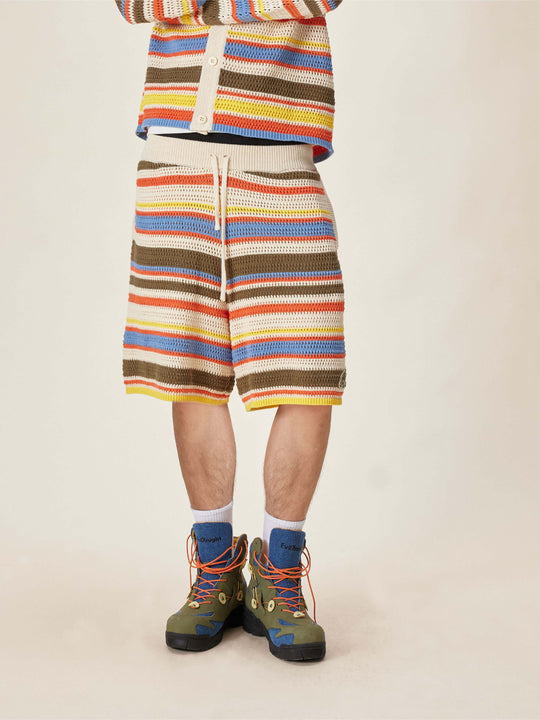 EVILKNIGHT(EK) Multicolor Striped Knit Shorts | Face 3 Face