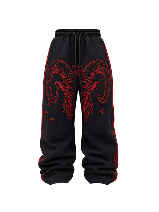KARMANISTIC Sheep Head Embroidered Side Stripe Baggy Sweatpants | Face 3 Face