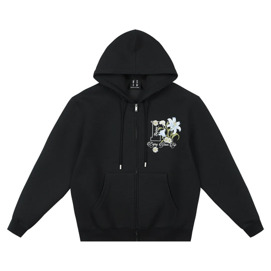 MEDM Floral Embroidery Air Layer Zip-Up Hoodie | Face 3 Face