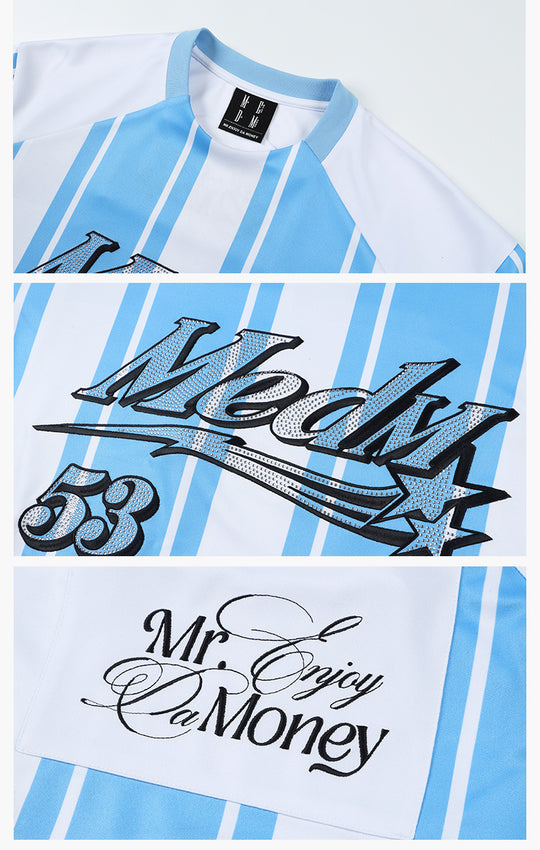 MEDM Rhinestone Logo Striped Soccer Jersey | Face 3 Face