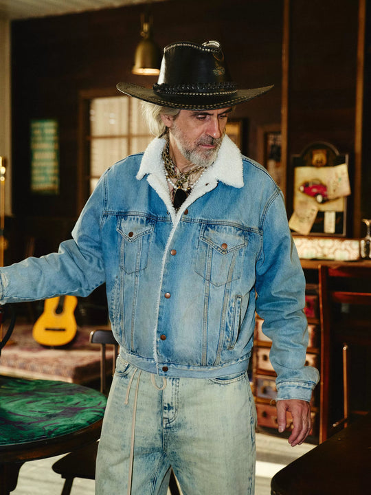 STEEPC Sherpa Lined Washed Denim Jacket | Face 3 Face