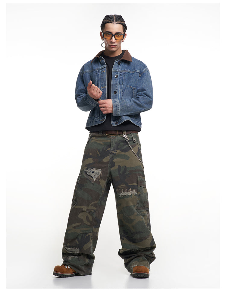 F3F Select Suede Lapel Washed Denim Jacket | Face 3 Face