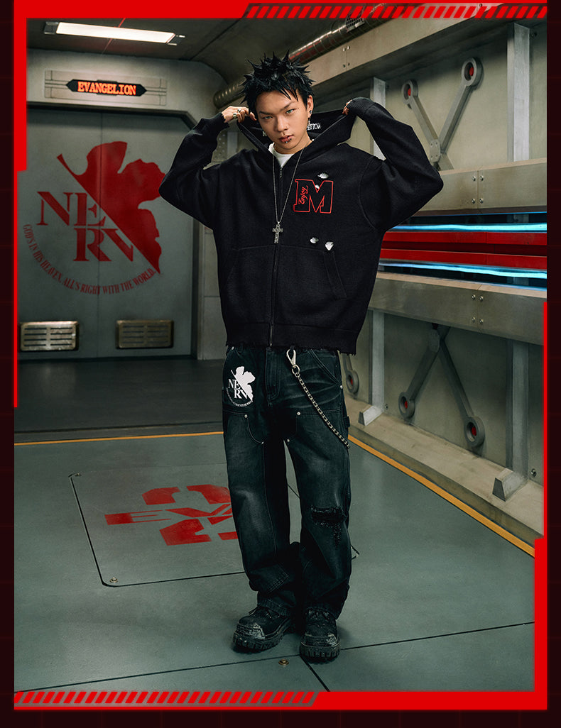 MEDM x EVA Lilith Stripe Zip-Up Knit Hoodie | Face 3 Face