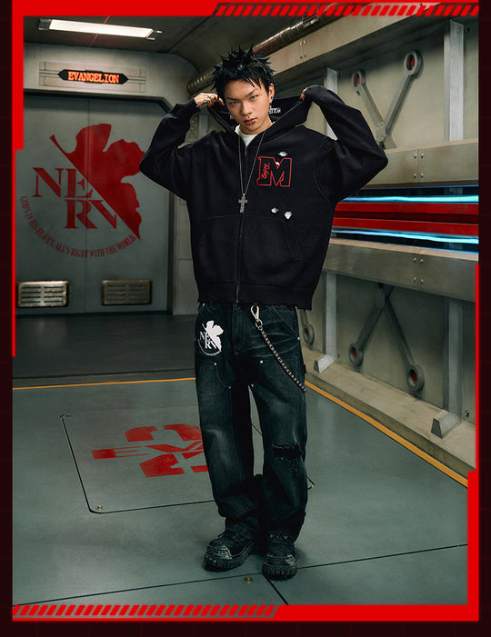 MEDM x EVA Lilith Stripe Zip-Up Knit Hoodie | Face 3 Face