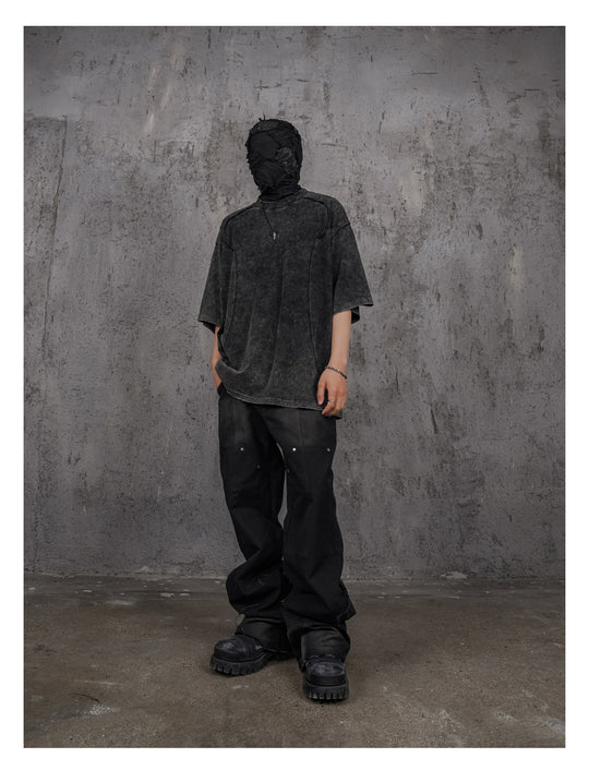 UNDERWATER Black Sand-Washed Faded Deconstructed Tee | Face 3 Face