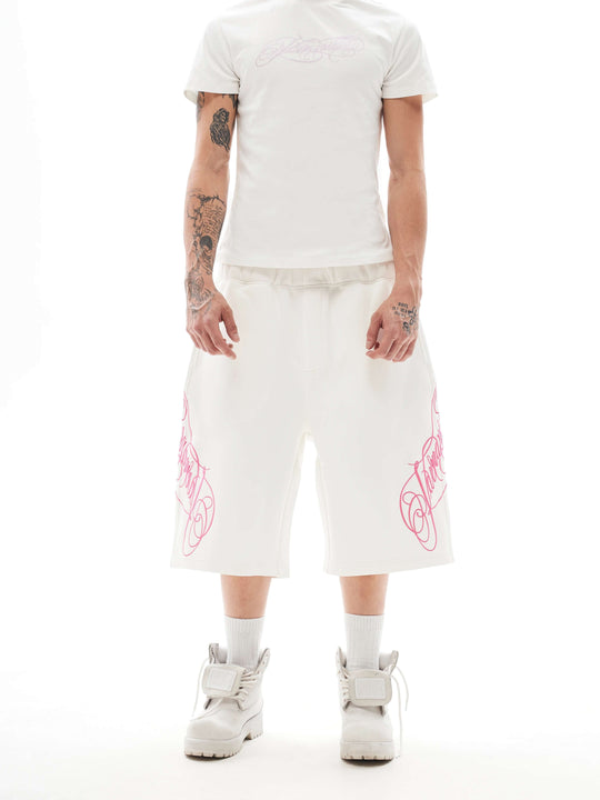 KARMANISTIC 3D Letter Embroidered Baggy Sweat Shorts | Face 3 Face