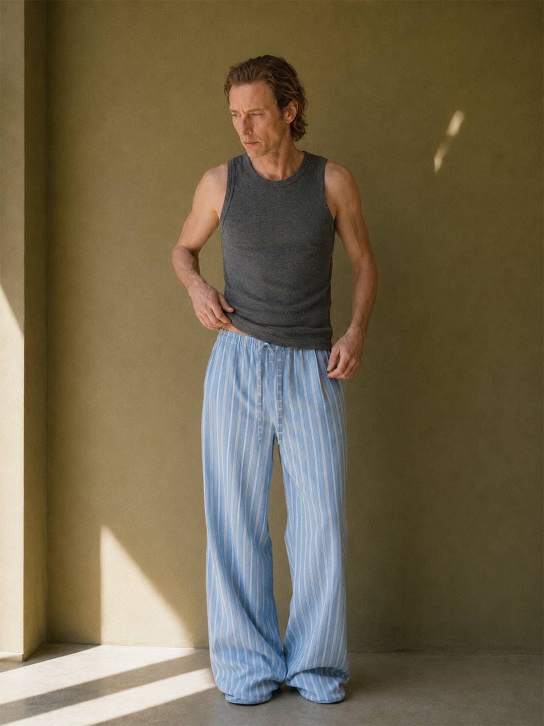 S45 Light Blue Striped Pajama Pants | Face 3 Face
