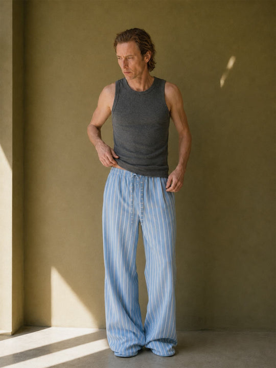 S45 Light Blue Striped Pajama Pants | Face 3 Face