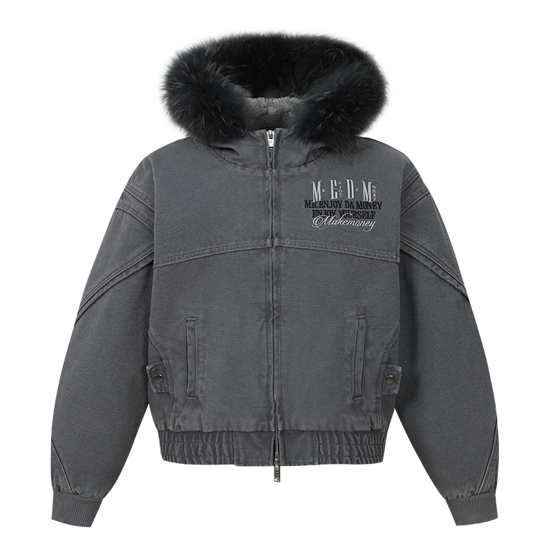 MEDM Removable Fur-Hooded Washed Work Jacket | Face 3 Face