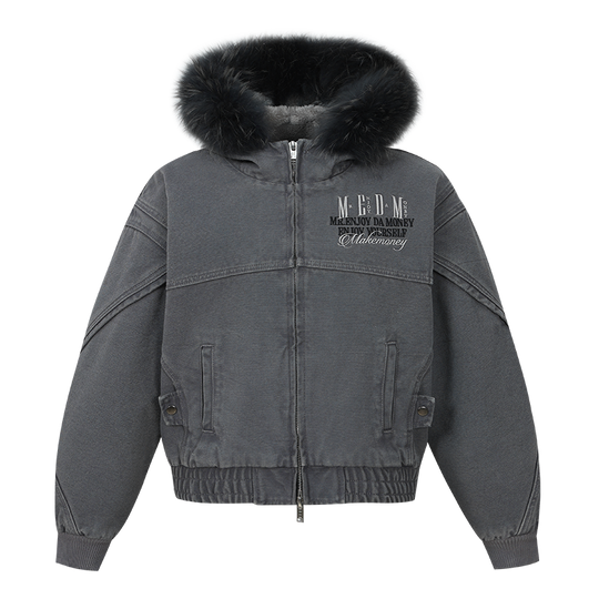 MEDM Removable Fur-Hooded Washed Work Jacket | Face 3 Face