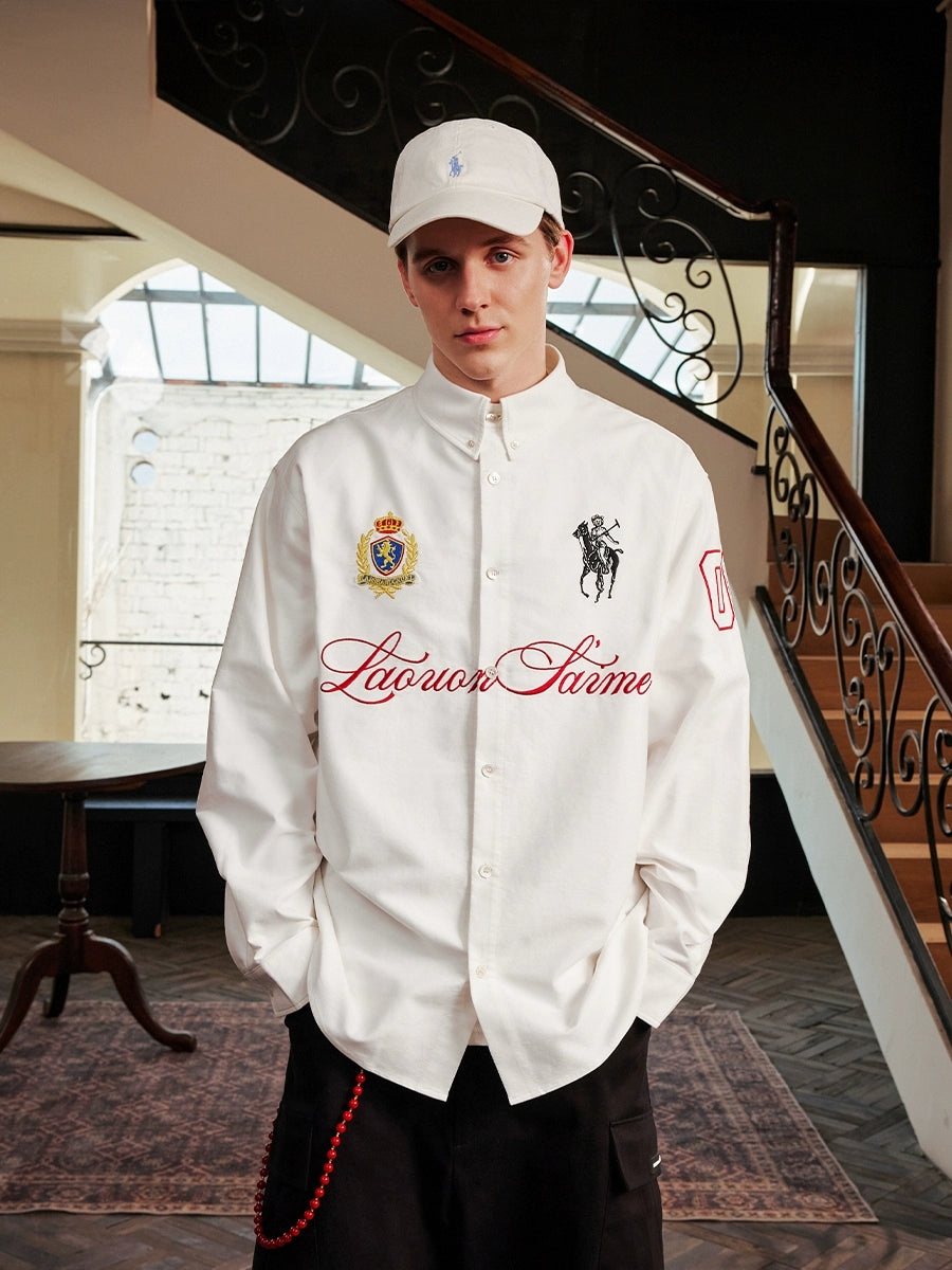 Harsh and Cruel Vintage Embroidered Oxford Loose Long Sleeve Shirt | Face 3 Face