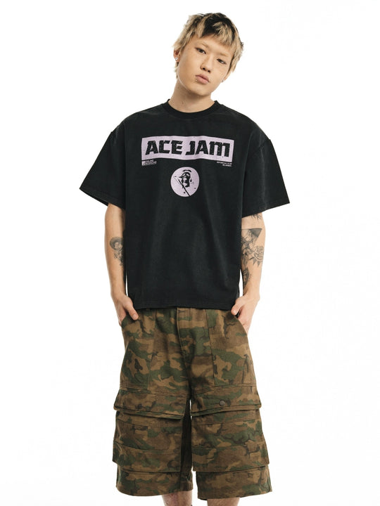 NOVACAM ACE JAM Vintage Washed Black Stitch Tee | Face 3 Face