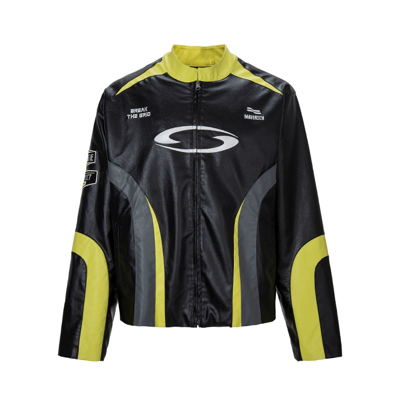 F2CE Color Block PU Leather Racing Jacket | Face 3 Face