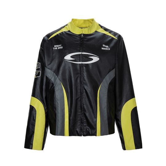 F2CE Color Block PU Leather Racing Jacket | Face 3 Face