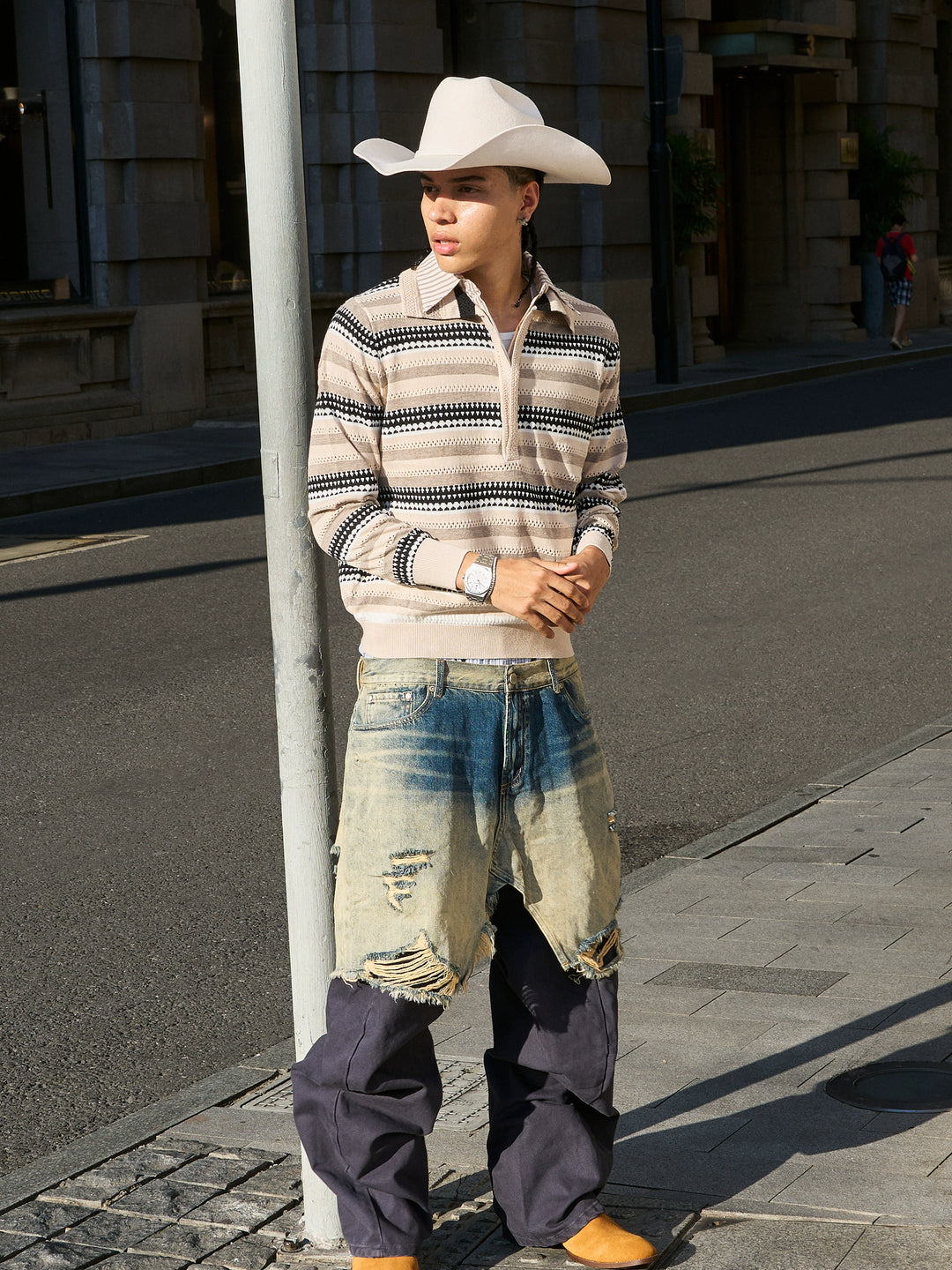 STEEPC Layered Design Washed Distressed Baggy Jeans | Face 3 Face