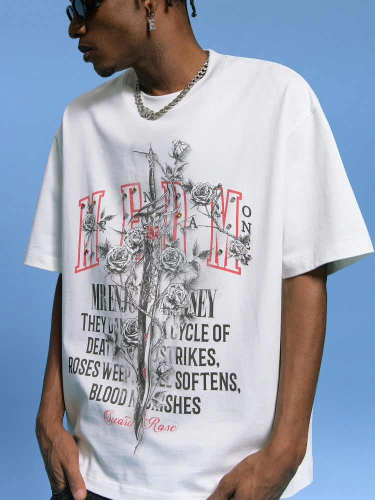 MEDM Sword and Rose Multicolor Diamond Tee | Face 3 Face
