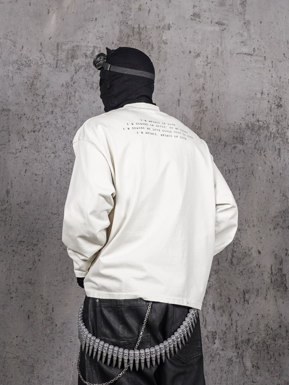 UNDERWATER White Aged Wash Destroyed Portrait Print Long Sleeve Tee | Face 3 Face