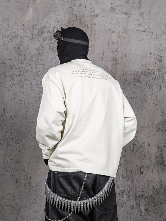 UNDERWATER White Aged Wash Destroyed Portrait Print Long Sleeve Tee | Face 3 Face