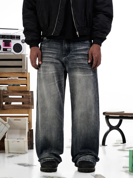 F3F Select Dark Navy Washed Baggy Jeans | Face 3 Face