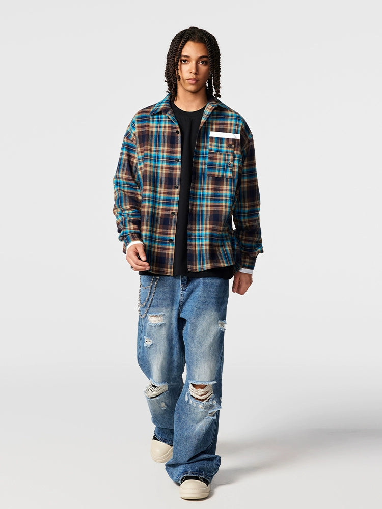 Achock Design Pocket Plaid Long Sleeved Shirt | Face 3 Face