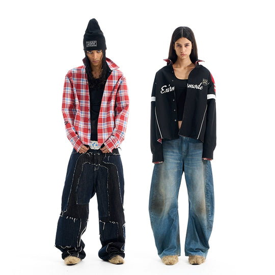 BLIND NO PLAN Reversible Plaid Long Sleeve Shirt Jacket | Face 3 Face