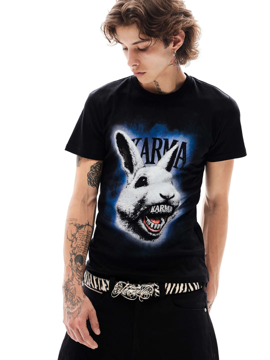 KARMANISTIC Rabbit Graphic Rhinestone Short Sleeve Tee | Face 3 Face