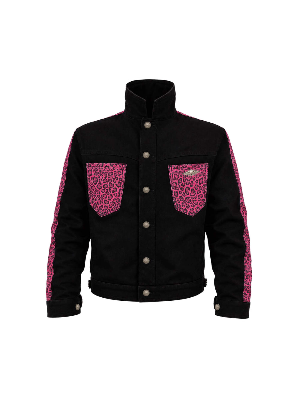 KARMANISTIC Pink Leopard Print Patchwork Denim Jacket | Face 3 Face
