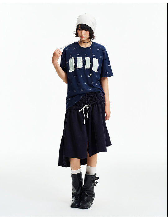 MEDM All Over Glitter Star Print Logo Patch Short Sleeve Tee | Face 3 Face