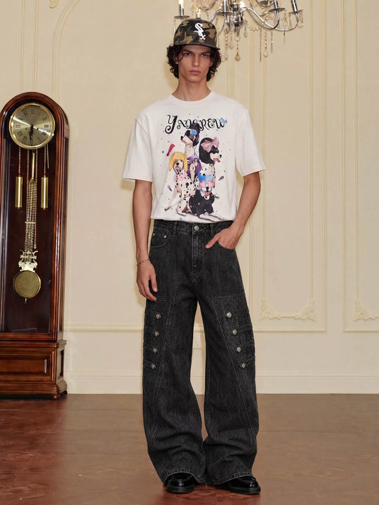 YADcrew Side Napoleon Strap Washed Jeans | Face 3 Face