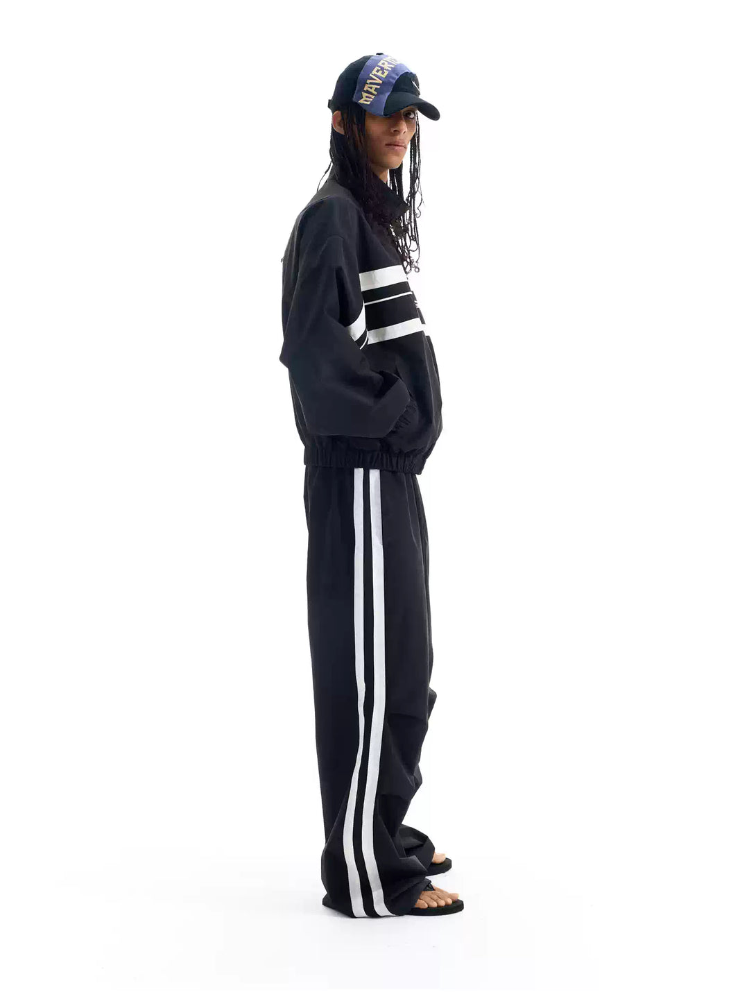 BLIND NO PLAN Striped Pleated Baggy Track Pants | Face 3 Face