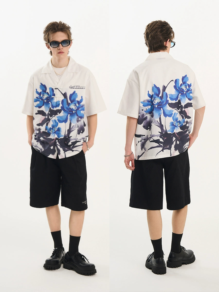 Harsh and Cruel Ink Floral Print Knots Shirt