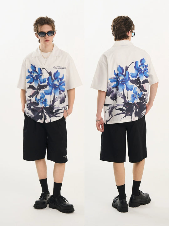 Harsh and Cruel Ink Floral Print Knots Shirt