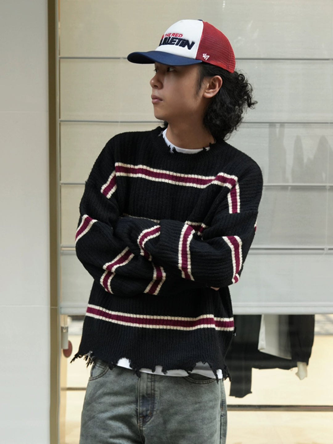 Remedy Striped Distressed Knit Sweater | Face 3 Face