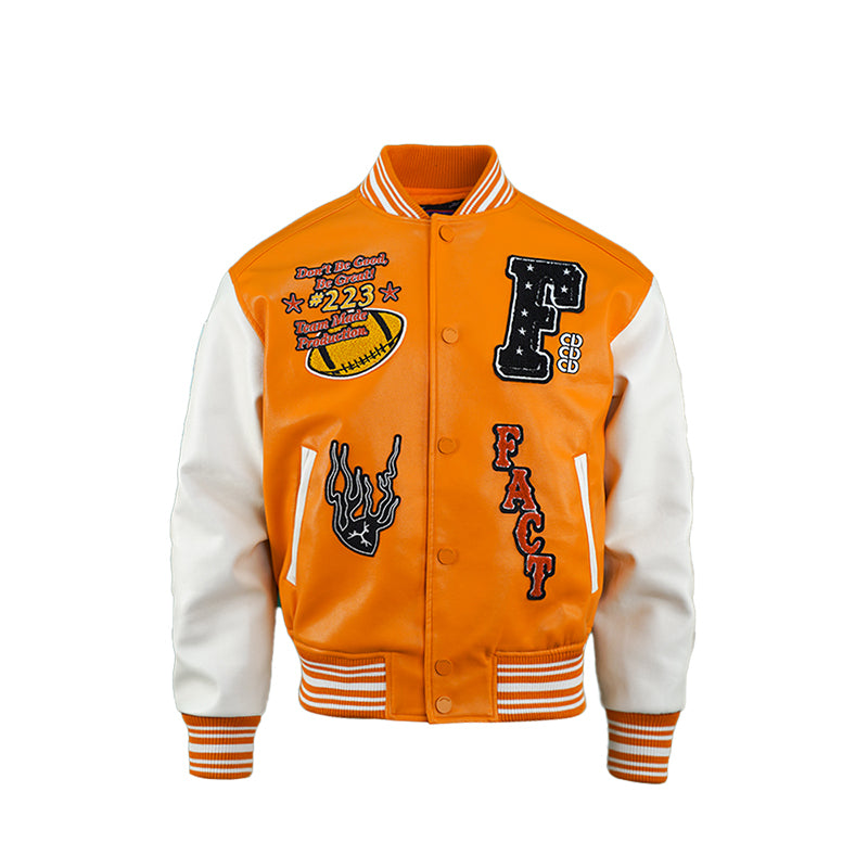 TGFCLUB Trophy Embroidered Colorblock PU Leather Varsity Jacket | Face 3 Face