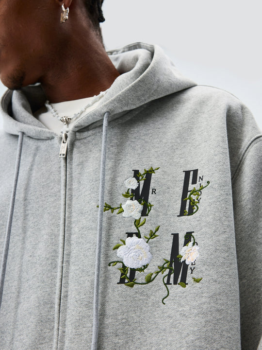 MEDM Flower Logo Embroidered Zip-Up Hoodie | Face 3 Face