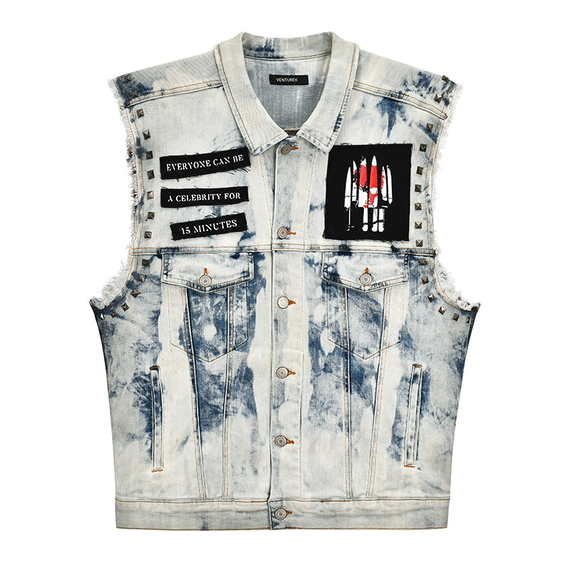 VENTUREK Bleach Wash Patch Rivet Denim Vest | Face 3 Face
