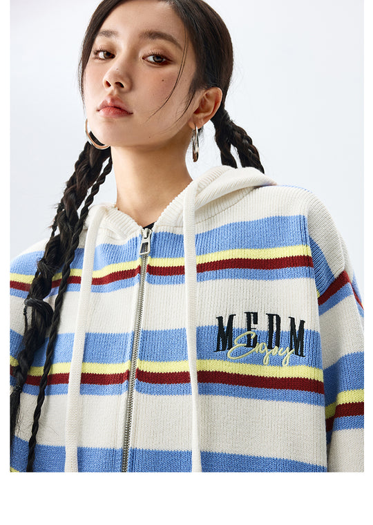 MEDM Colorful Stripes Zip-Up Knit Hoodie | Face 3 Face