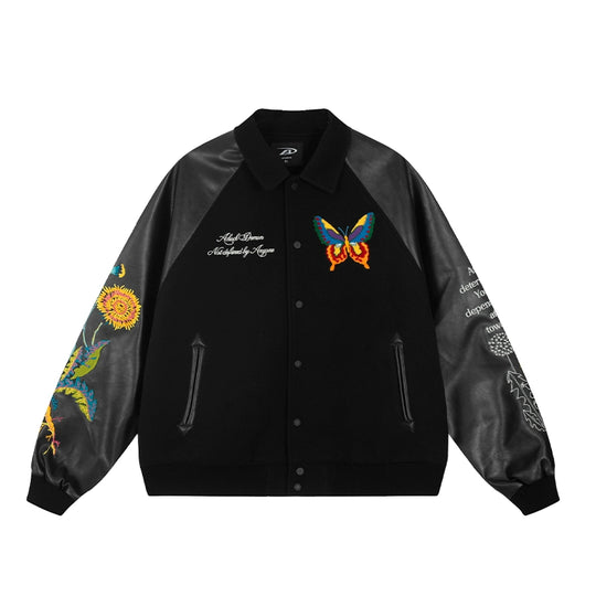 Racer varsity jacket | Achock Colorful Butterfly Embroidery Varsity Jacket | Face 3 Face