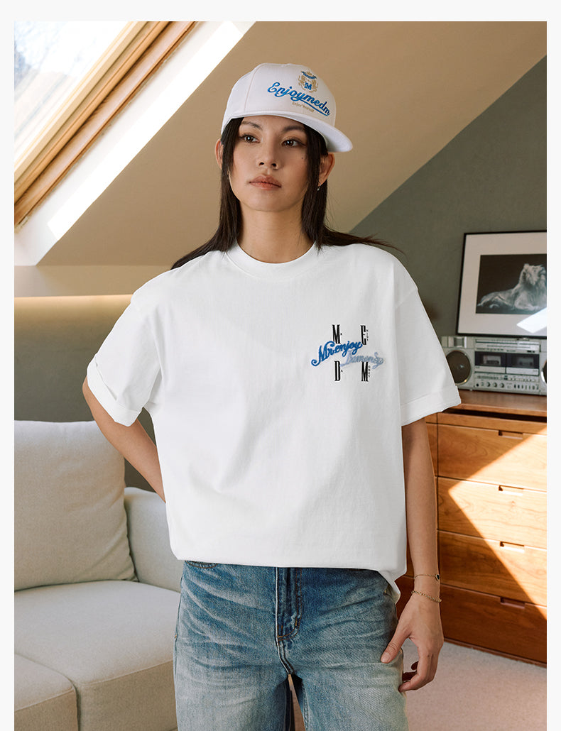 MEDM Fuzzy Embroidered Print Logo Tee | Face 3 Face