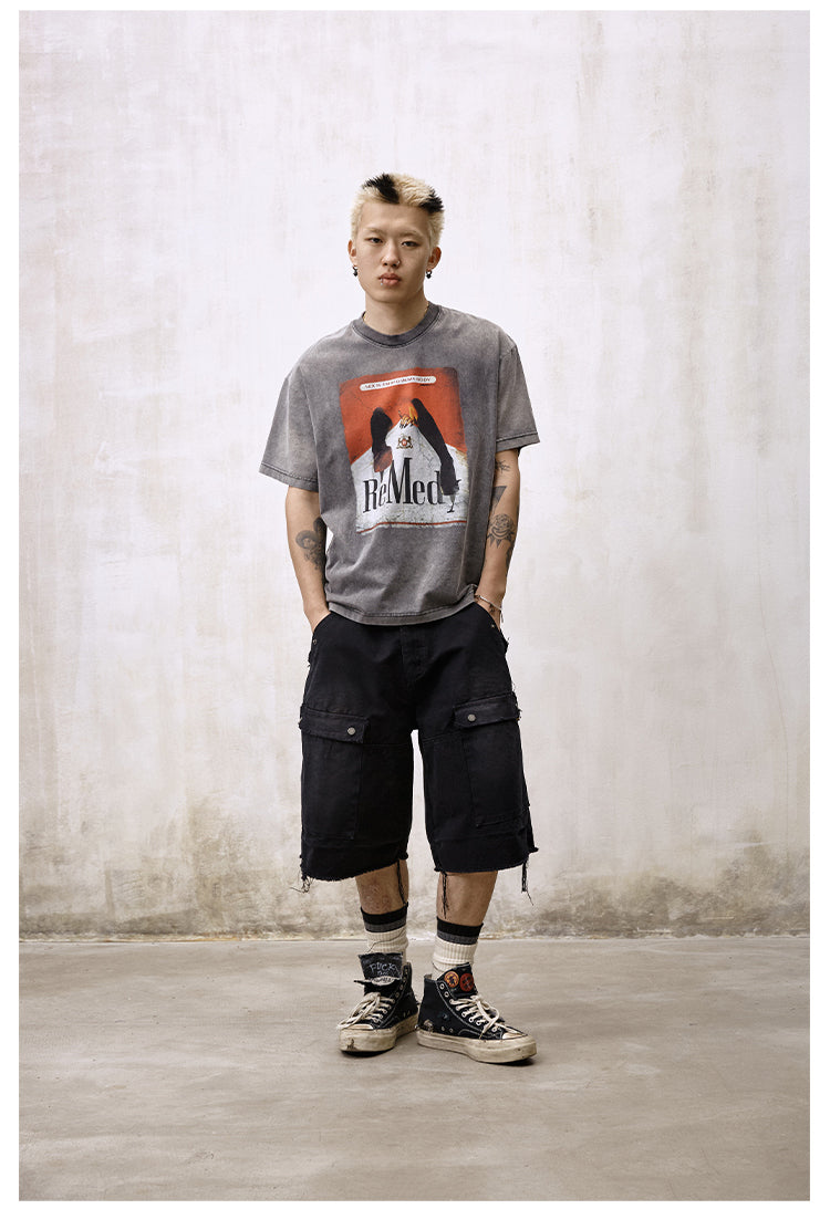 Remedy Inspired Print Washed Aged Tee | Face 3 Face