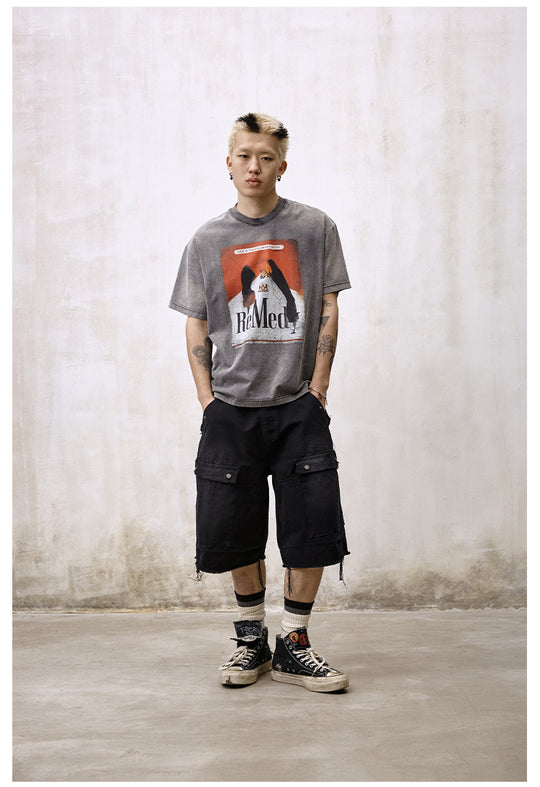 Remedy Inspired Print Washed Aged Tee | Face 3 Face