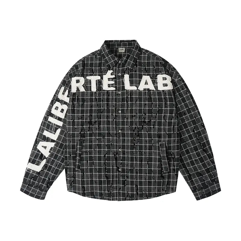 Labt Plaid Flannel Patch Embroidered Long Sleeve Shirt | Face 3 Face